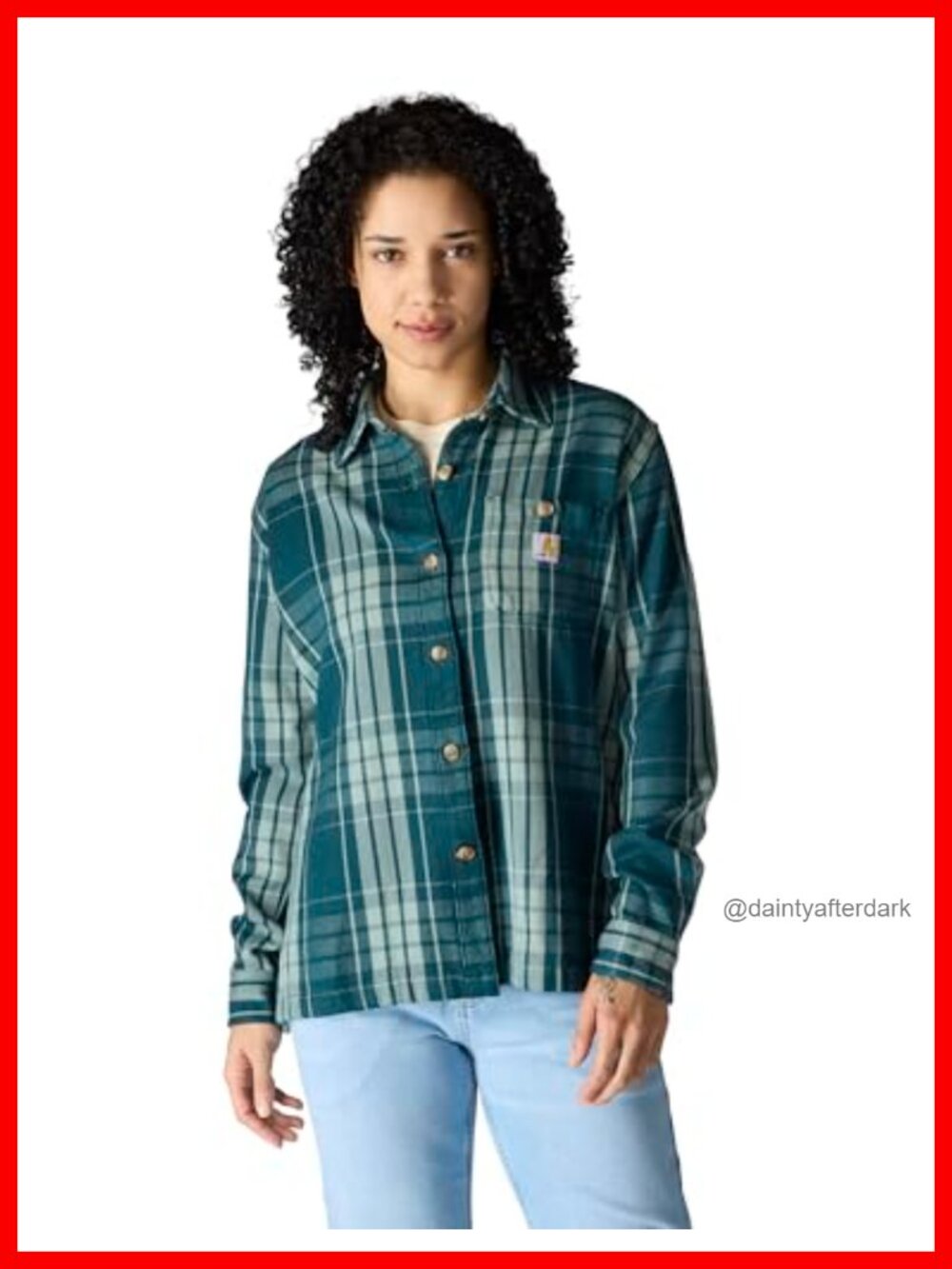Loose Fit Twill Plaid Button Front Work Shirt